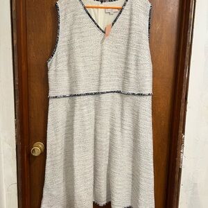 LOFT Black and White Textured Midi Dress
